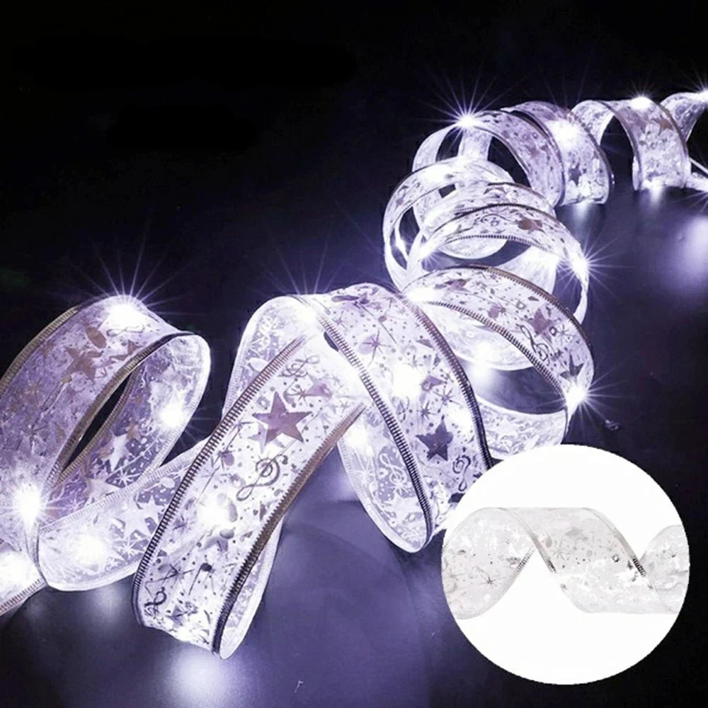 Battery-Operated Christmas Ribbon Bows with LED Fairy Lights and Wired Edges - Image 6