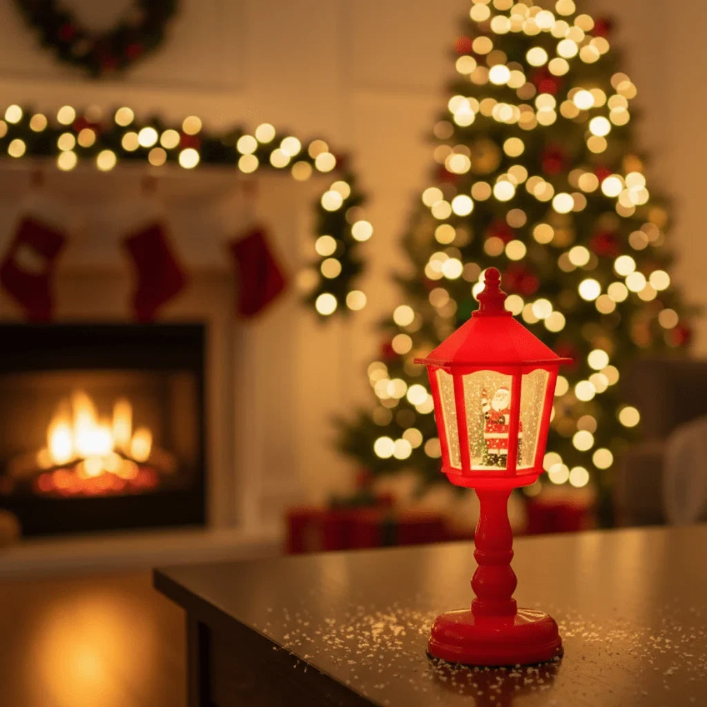 Battery Operated Musical Snow Globe Lantern with Swirling Glitter and LED Light - Image 1