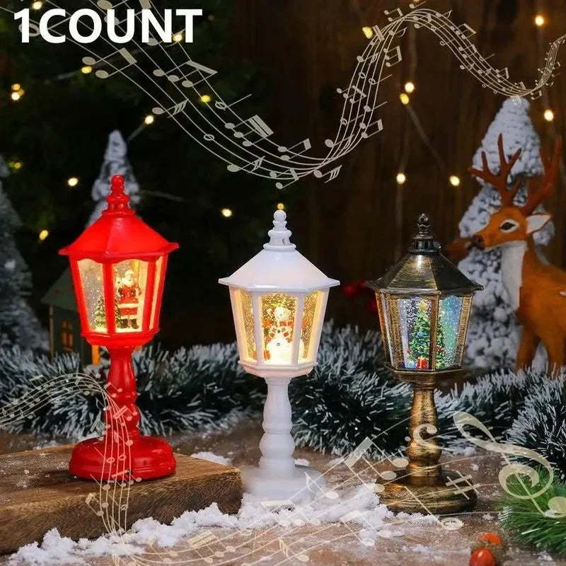 Battery Operated Musical Snow Globe Lantern with Swirling Glitter and LED Light - Image 5
