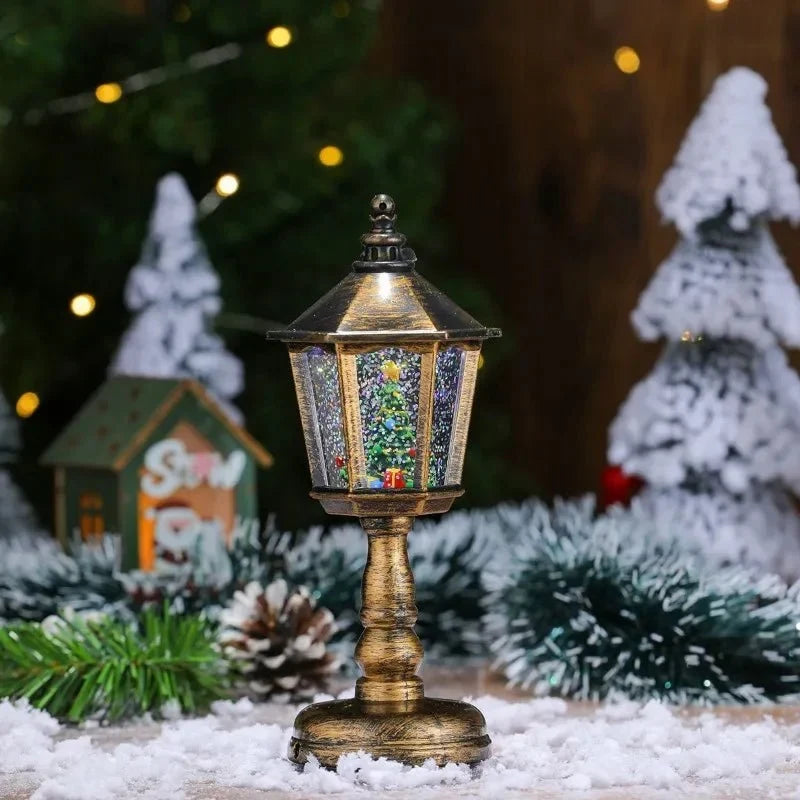 Battery Operated Musical Snow Globe Lantern with Swirling Glitter and LED Light - Image 8