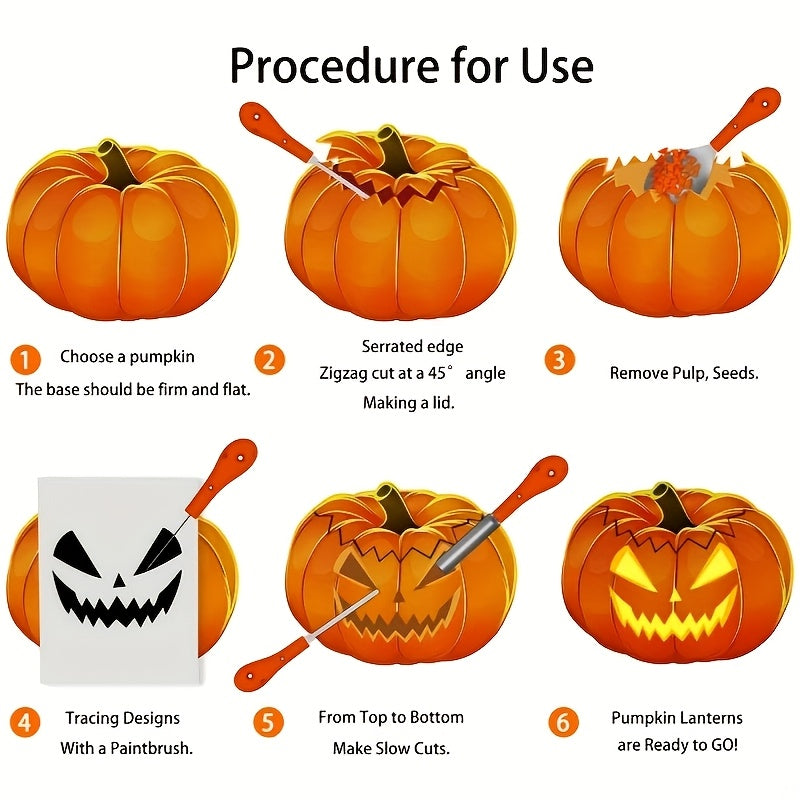 Halloween Zestaw Narzędzi do Wycinania Dyni 7 Elementów ze Stali Nierdzewnej Noz