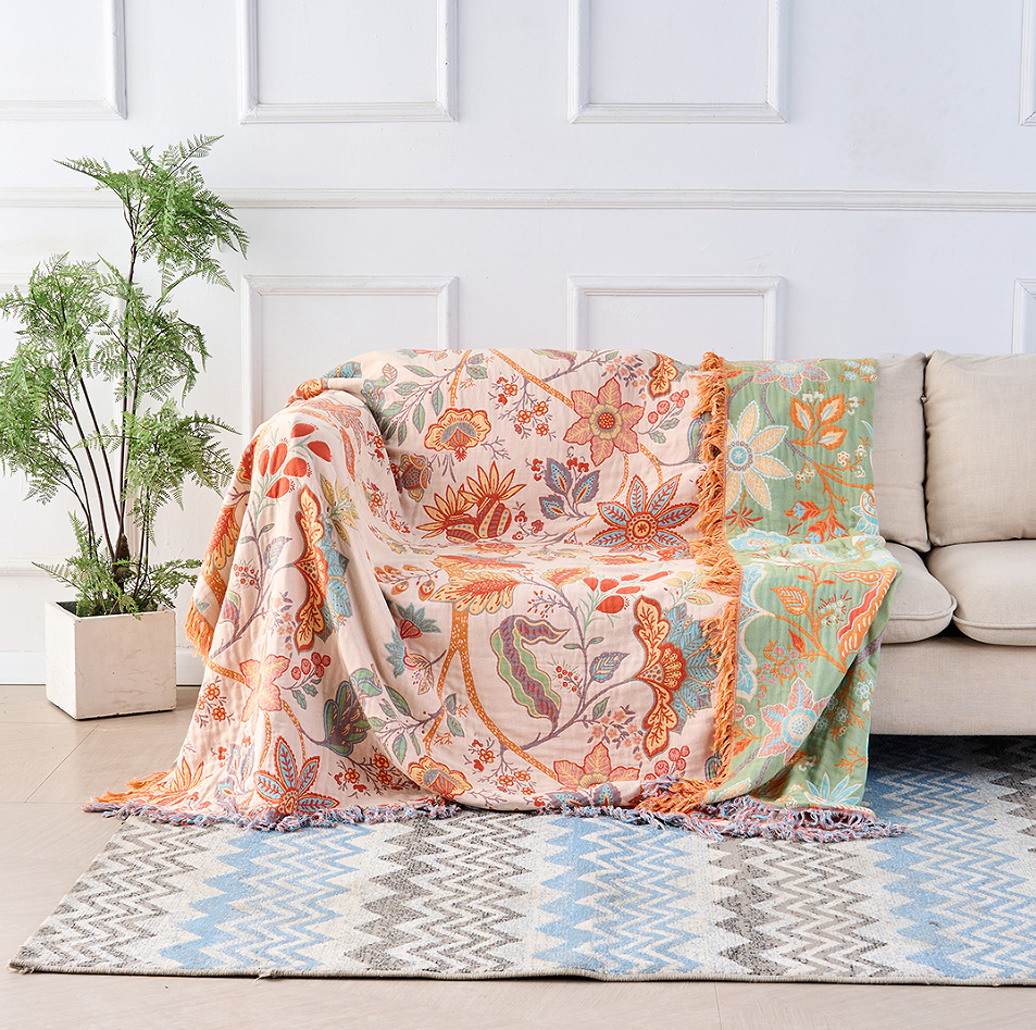 Coperta bohemien con motivo floreale adatta per pelli sensibili