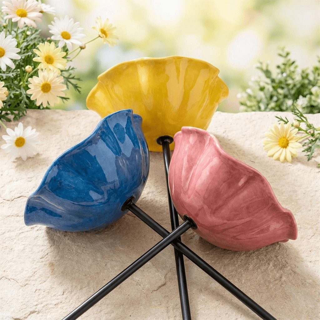 Bird Bath with Metal Ground Stake and Flower-Shaped Bowl for Garden Decor - Image 1
