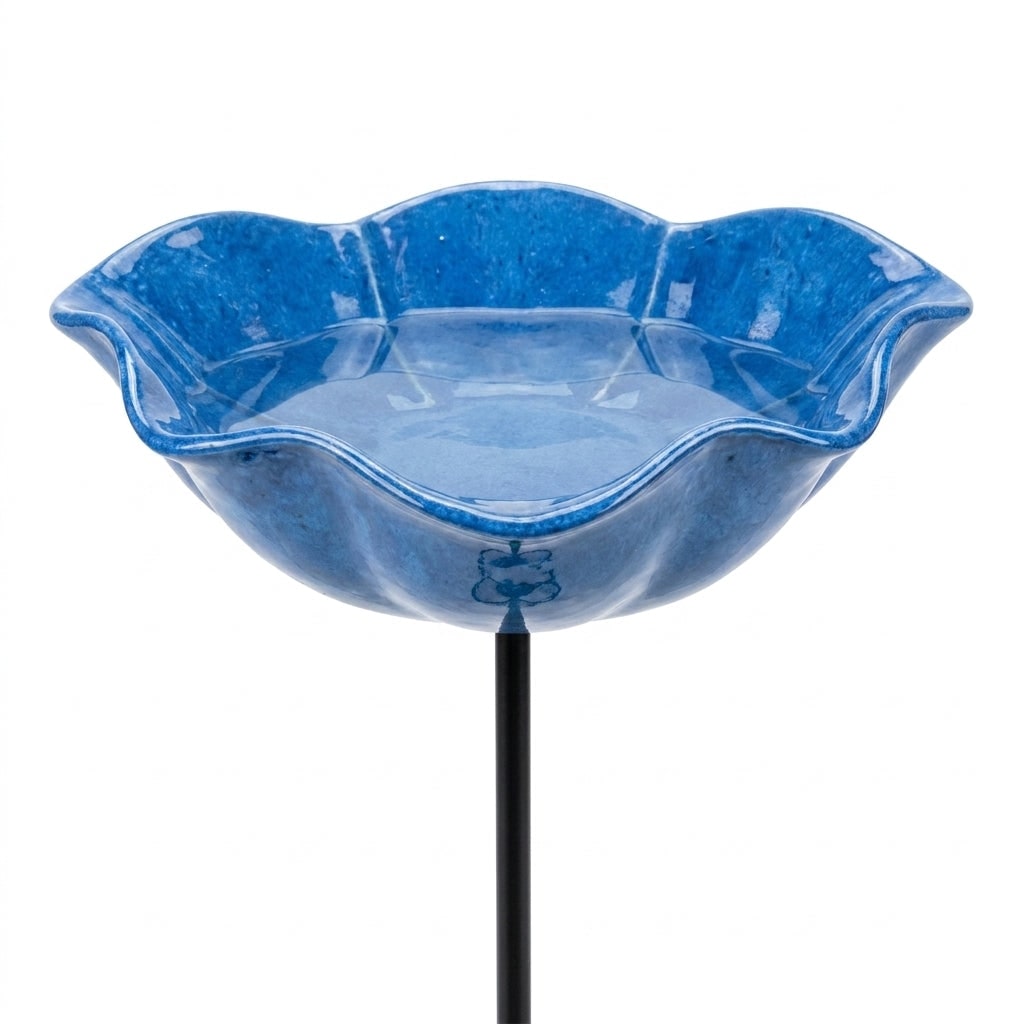 Bird Bath with Metal Ground Stake and Flower-Shaped Bowl for Garden Decor - Image 3
