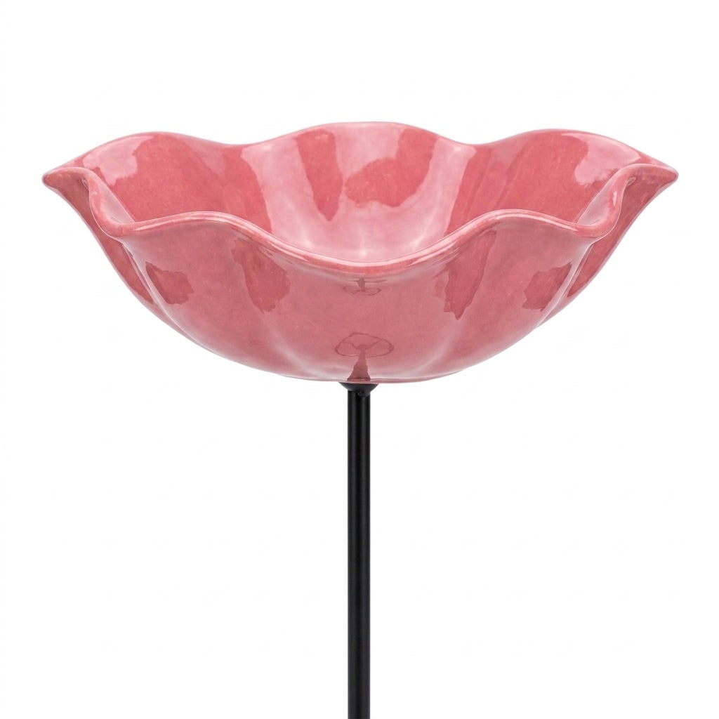 Bird Bath with Metal Ground Stake and Flower-Shaped Bowl for Garden Decor - Image 4