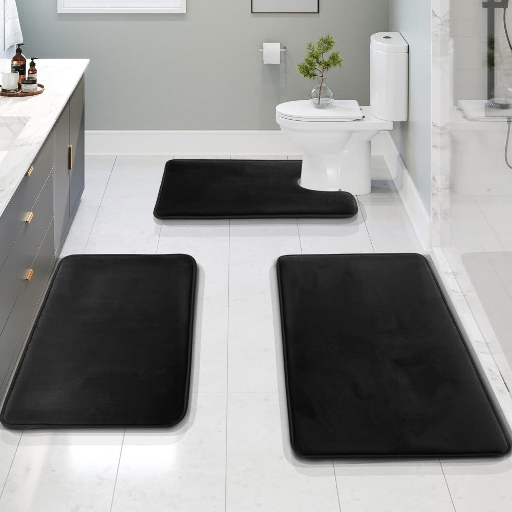 Set di tappetini da bagno in velluto morbido e antiscivolo con schiuma