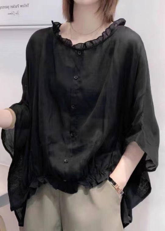 Women's Blouse with Elbow-Length Sleeve, Loose with Ruffles