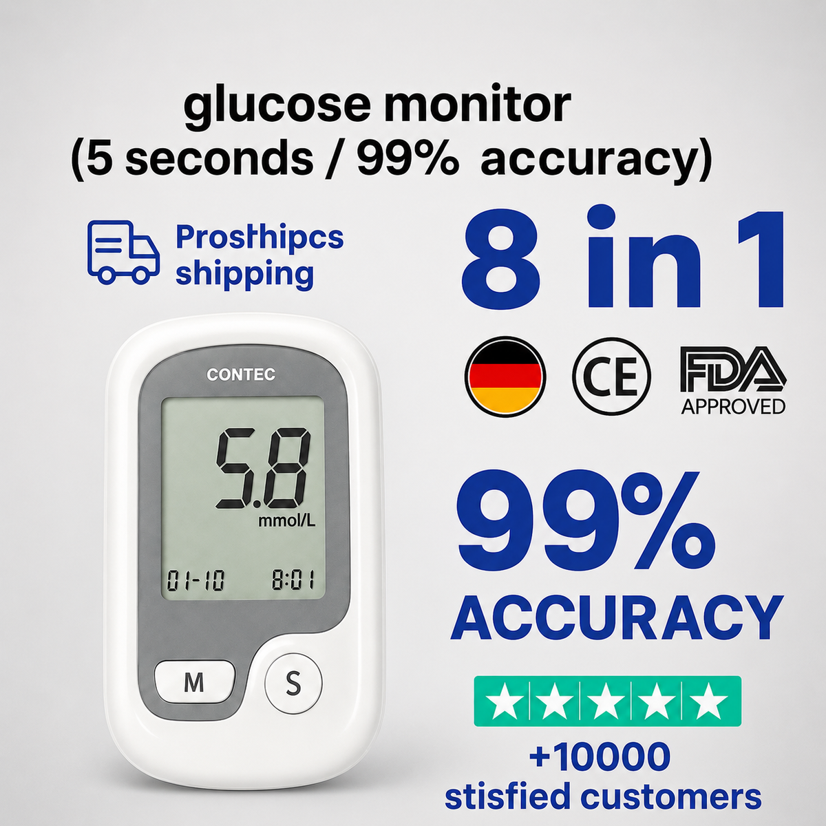 Blood Sugar Monitor with Fingertip Glucose Testing and Large Lcd Digital Display - Image 1