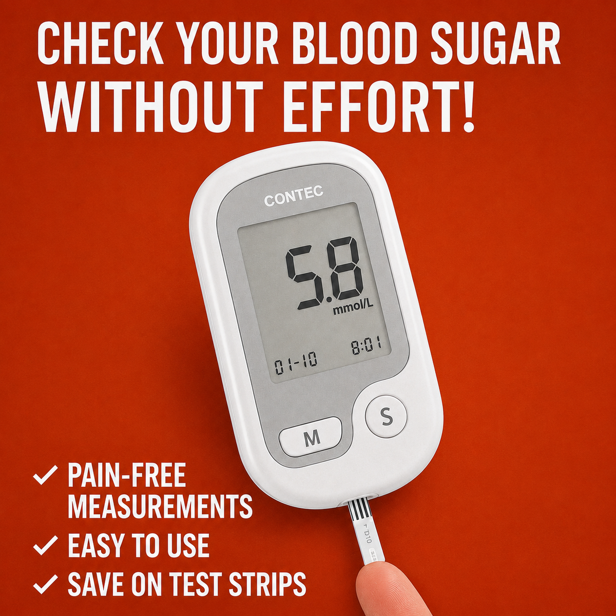 Blood Sugar Monitor with Fingertip Glucose Testing and Large Lcd Digital Display - Image 2