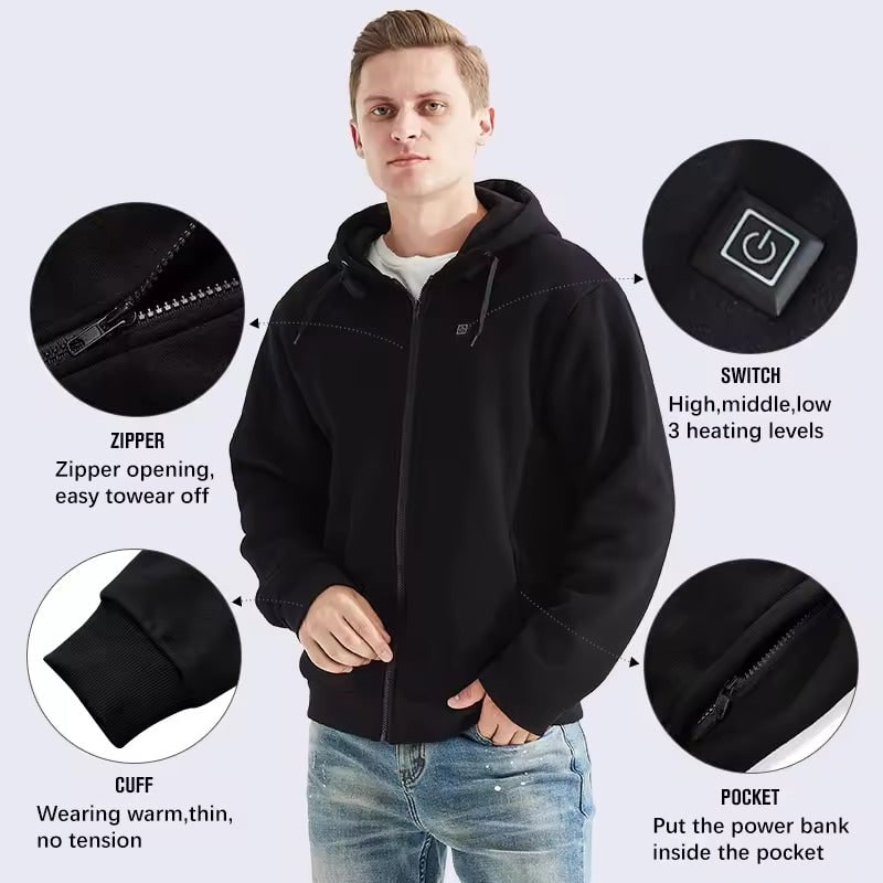 Bluza z Kapturem Podgrzewana Elektrycznie USB Regulacją Temperatury i Kieszeniami Kominiarką - Image 5