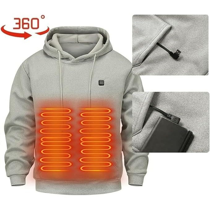 Bluza z Kapturem Podgrzewana Elektrycznie USB Regulacją Temperatury i Kieszeniami Kominiarką - Image 6