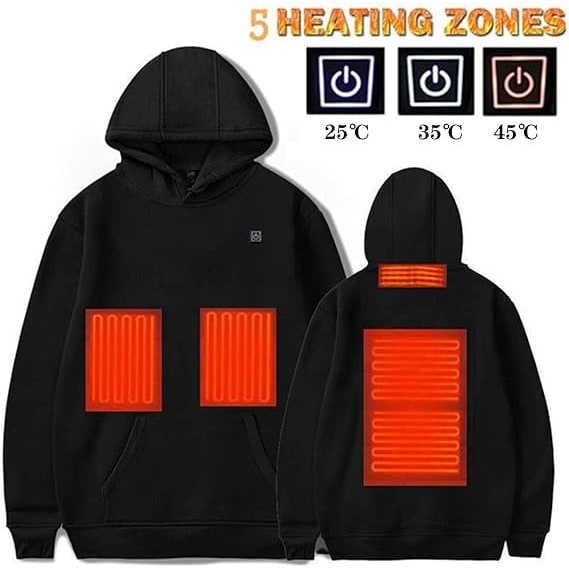 Bluza z Kapturem Podgrzewana Elektrycznie USB Regulacją Temperatury i Kieszeniami Kominiarką - Image 7