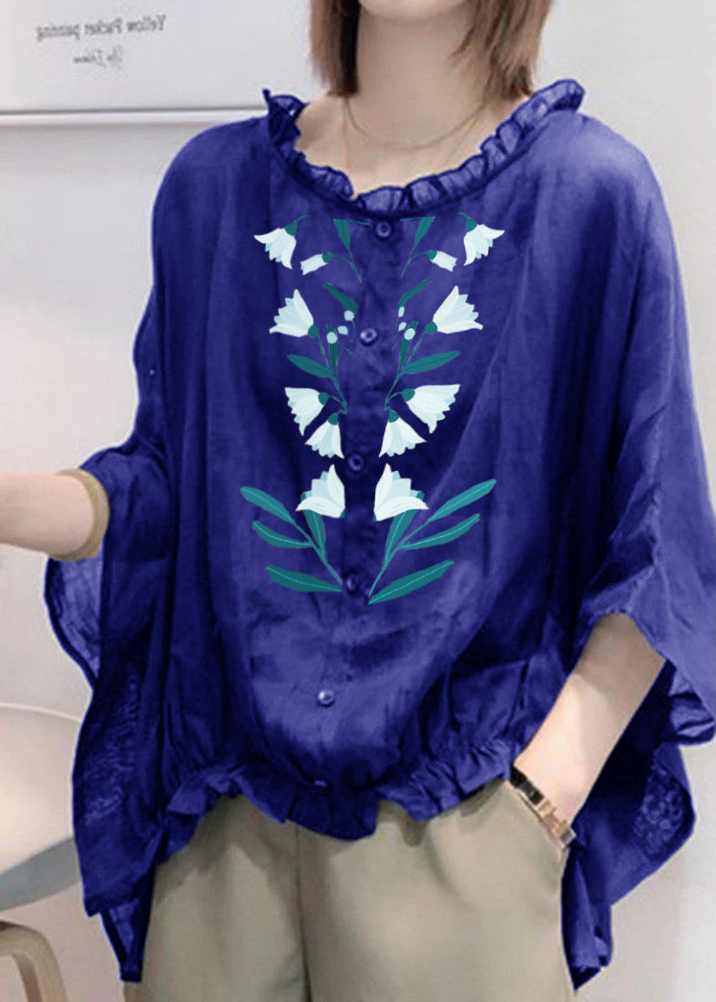 Women's Blouse with Elbow-Length Sleeve, Loose with Ruffles