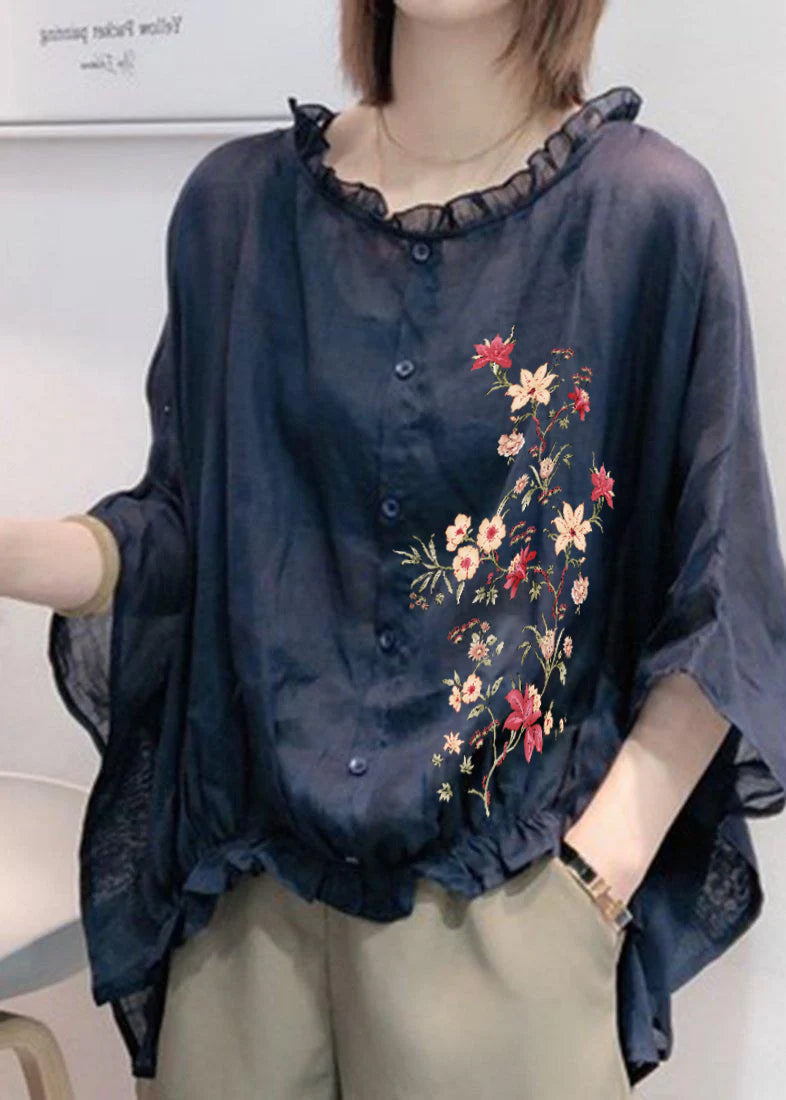 Women's Blouse with Elbow-Length Sleeve, Loose with Ruffles