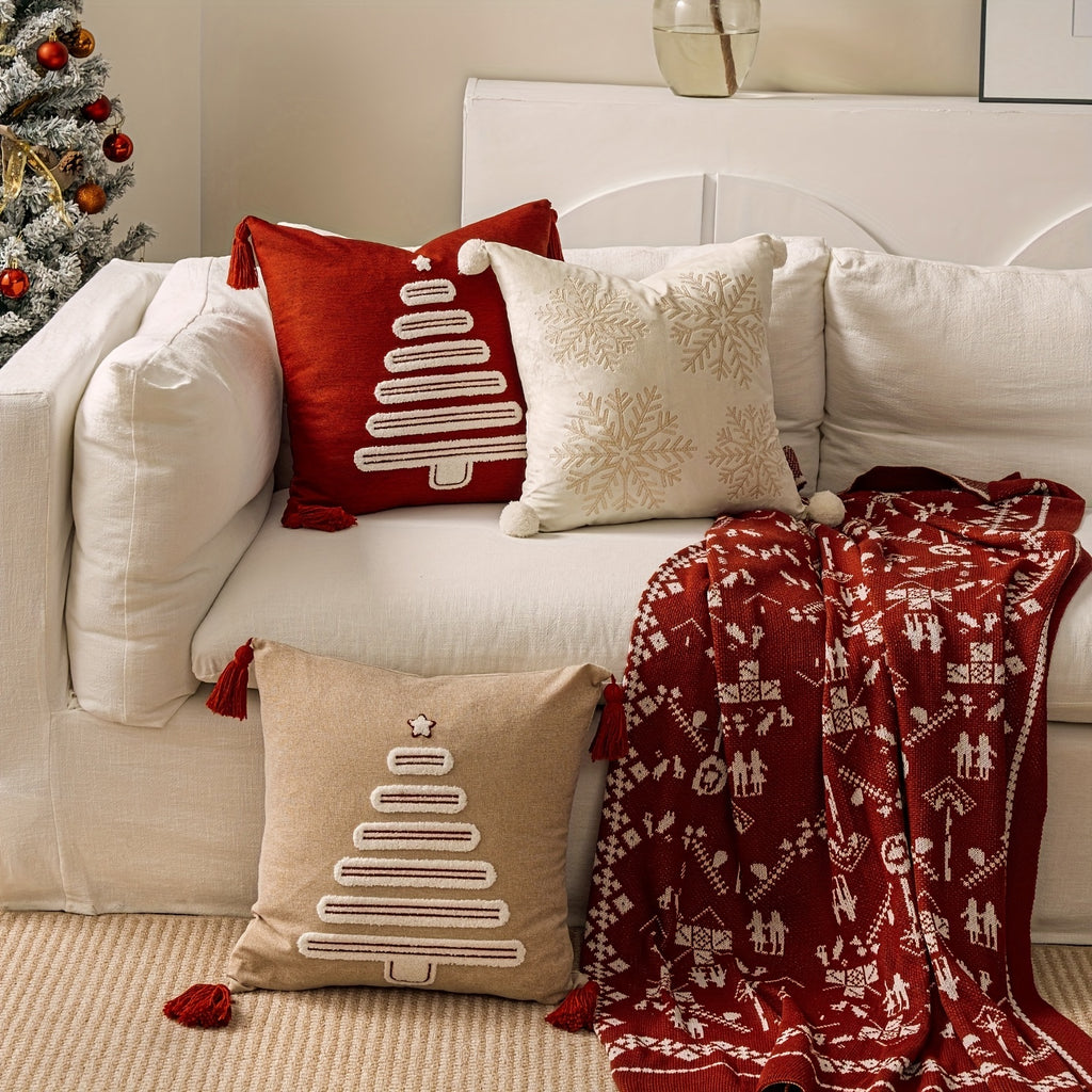 Poszewka na Poduszkę Świąteczną Haftowana Choinka i Dzwonki
