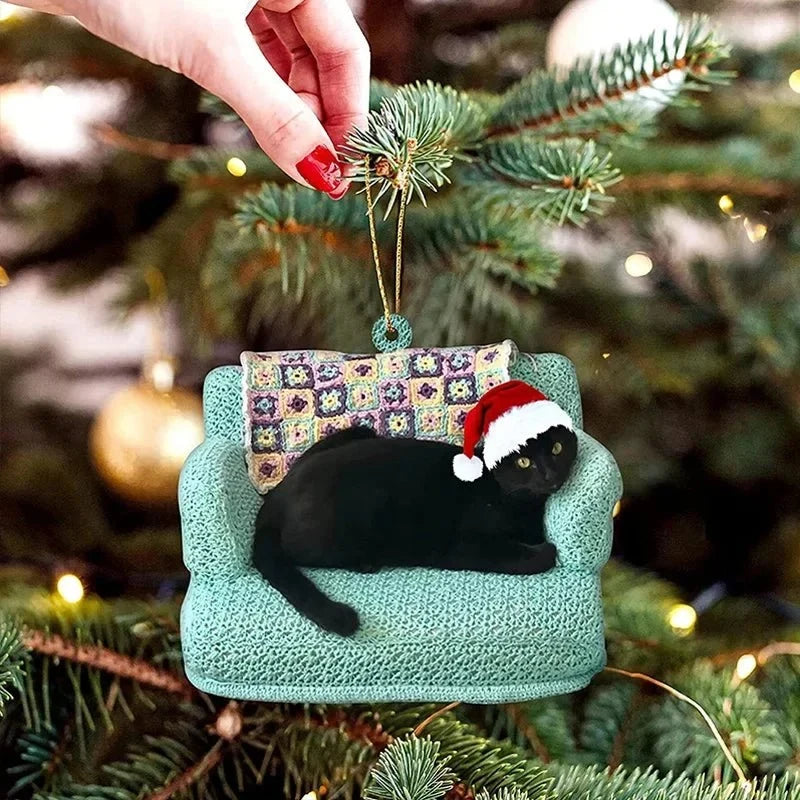 Cat Christmas Ornaments with Custom Acrylic Design and Gold Hanging String for Tree - Image 3