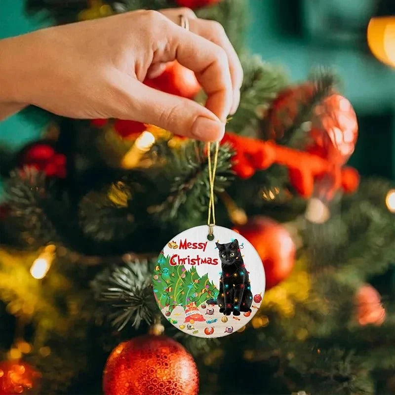 Cat Christmas Ornaments with Custom Acrylic Design and Gold Hanging String for Tree - Image 4