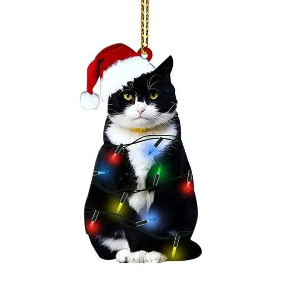 Cat Christmas Ornaments with Custom Acrylic Design and Gold Hanging String for Tree - Image 7
