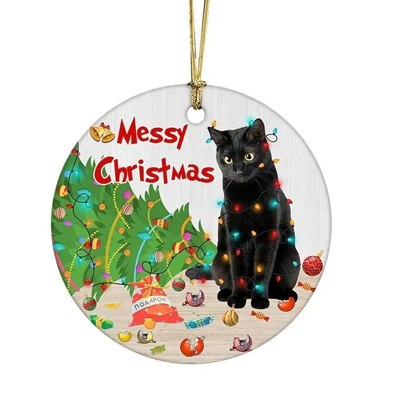 Cat Christmas Ornaments with Custom Acrylic Design and Gold Hanging String for Tree - Image 9