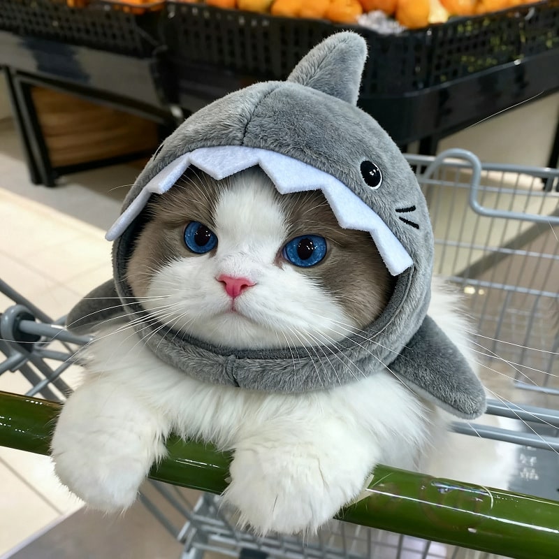 Cat Hat for Shark Plush Costume with Adjustable Chin Strap - Image 3