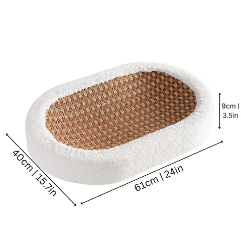 Cat Scratcher Bed with Plush Bolster and Woven Scratch Pad Oval Low-Profile Design - Image 4