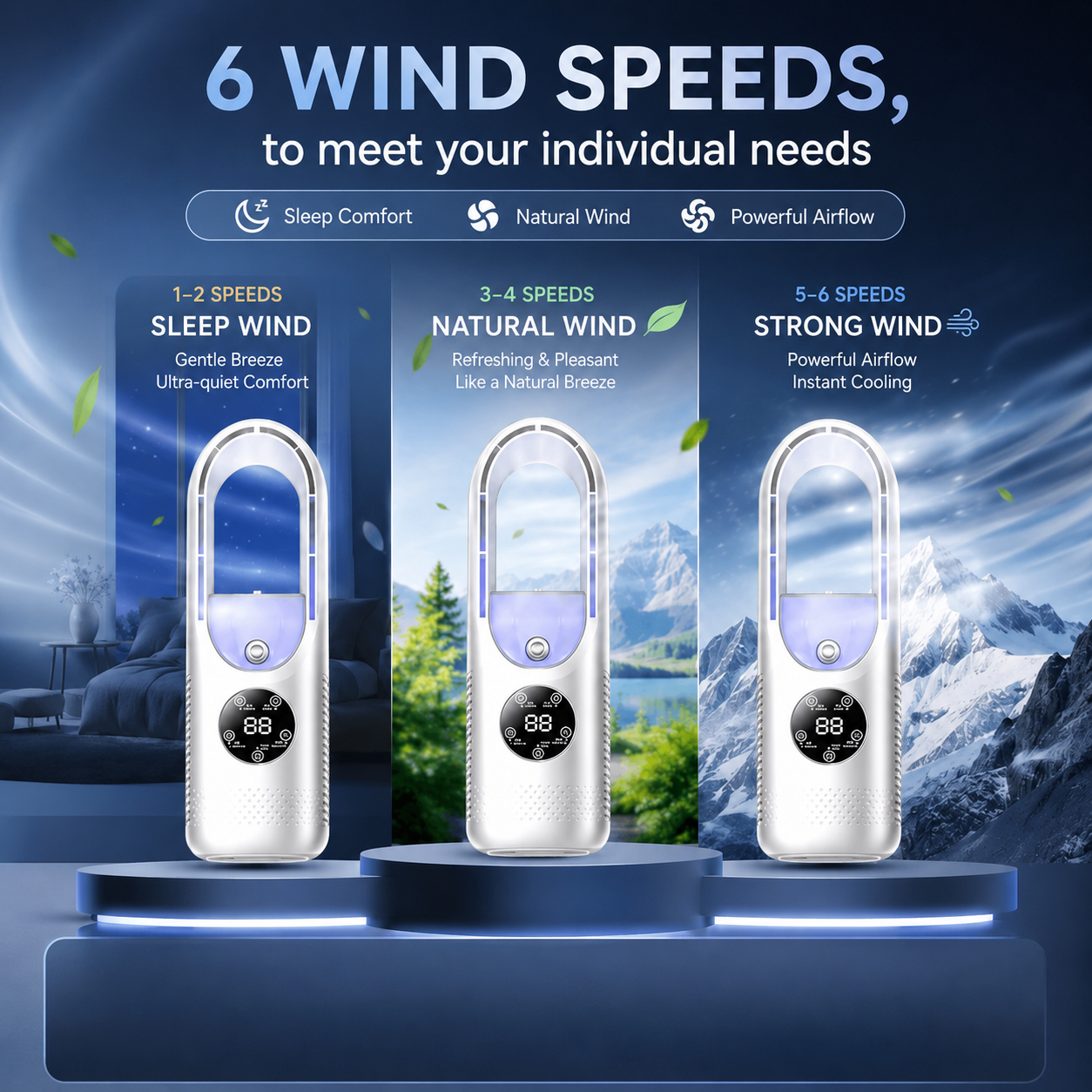 Ventilateur tour compact sans pales avec débit d'air réglable