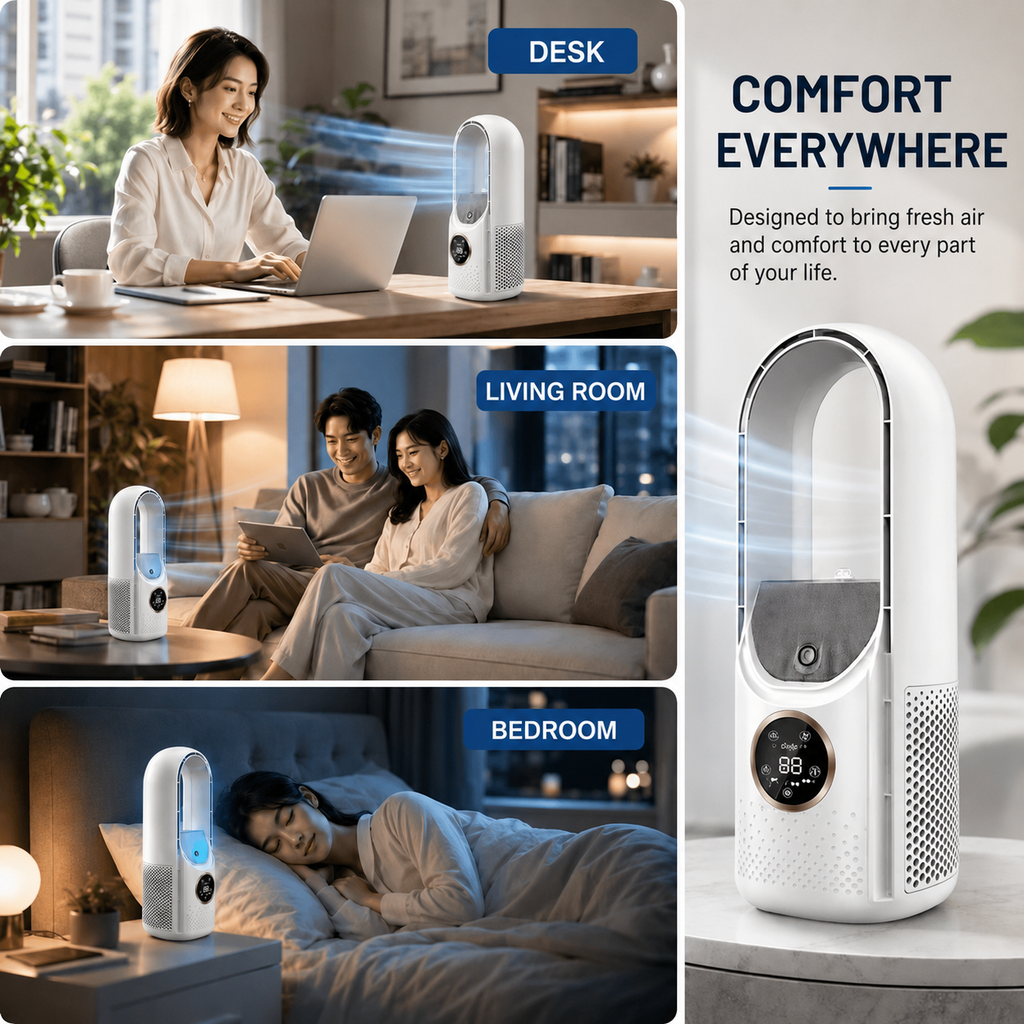 Ventilateur tour compact sans pales avec débit d'air réglable