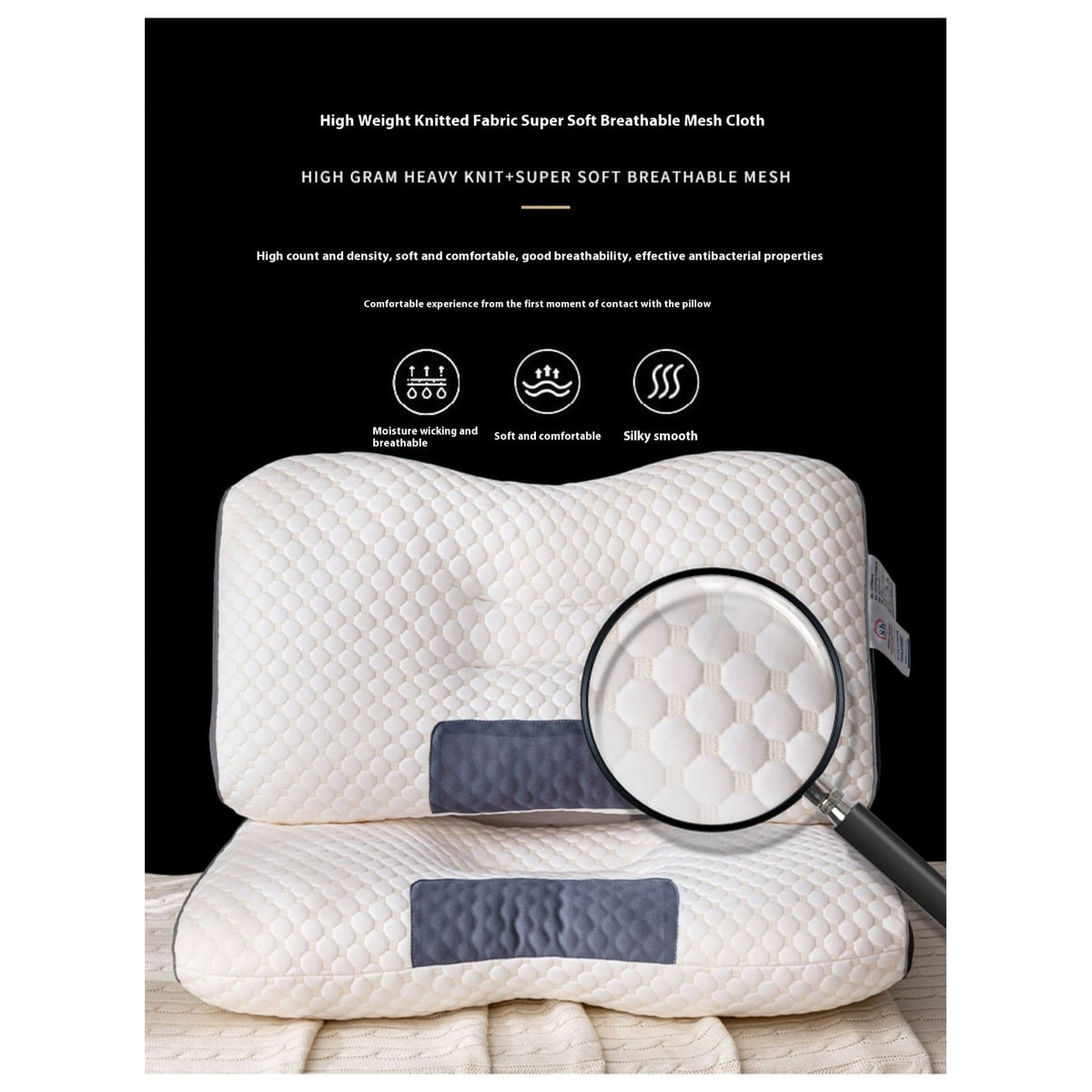 Cervical Support Pillow with Ergonomic Contour and Orthopedic Neck Relief Knitted Breathable Cover - Image 4