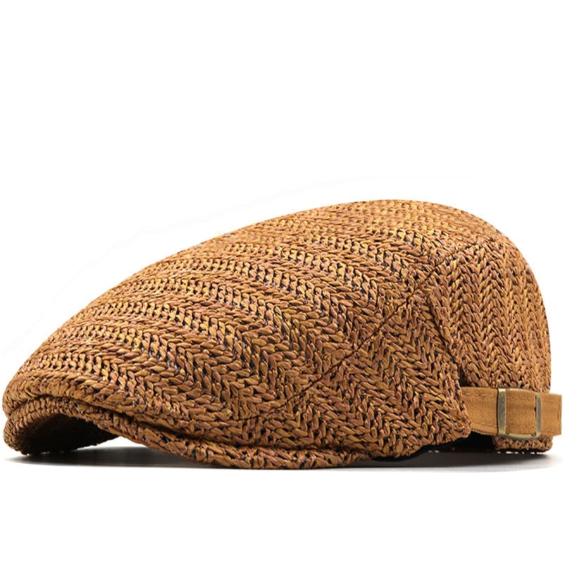 Chevron Weave Straw Flat Cap with Adjustable Back Strap - Image 1