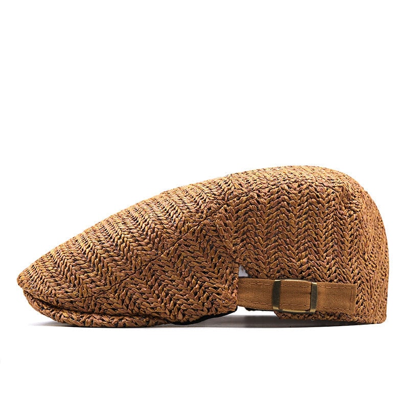 Chevron Weave Straw Flat Cap with Adjustable Back Strap - Image 2