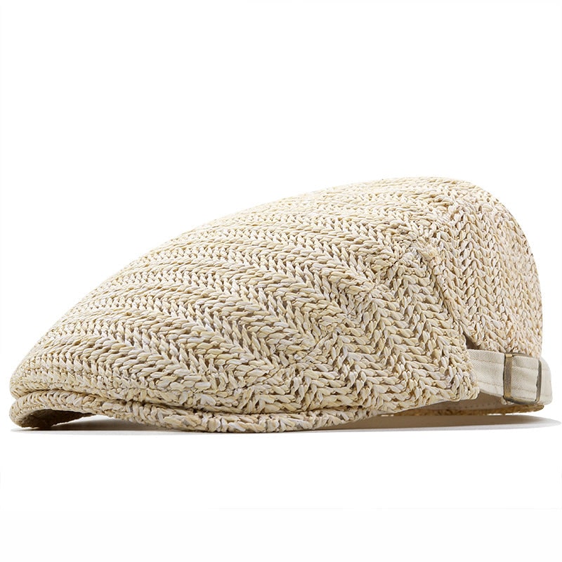 Chevron Weave Straw Flat Cap with Adjustable Back Strap - Image 5