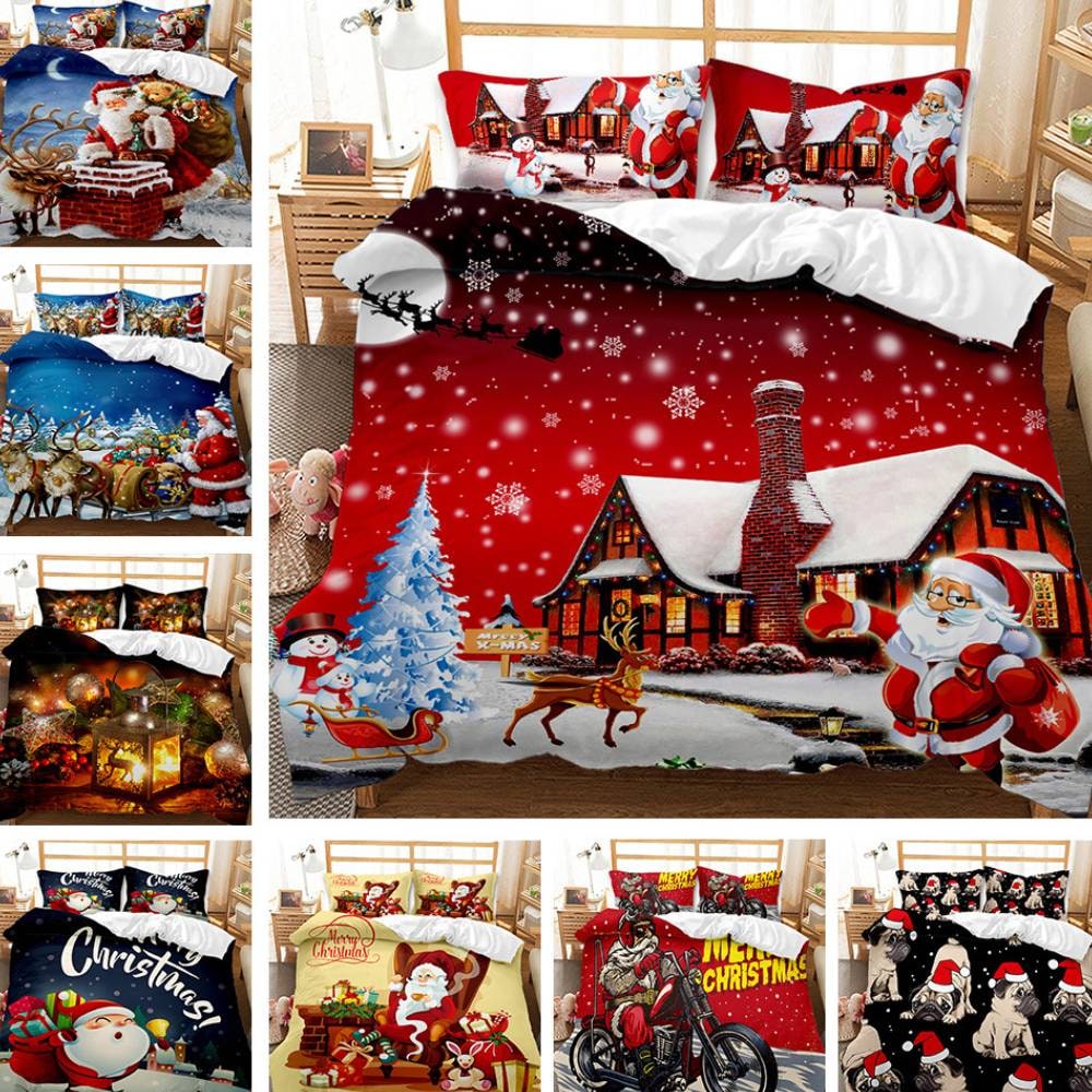 Christmas Bedding Set with Duvet Cover and Pillowcases Digital Print Design - Image 1