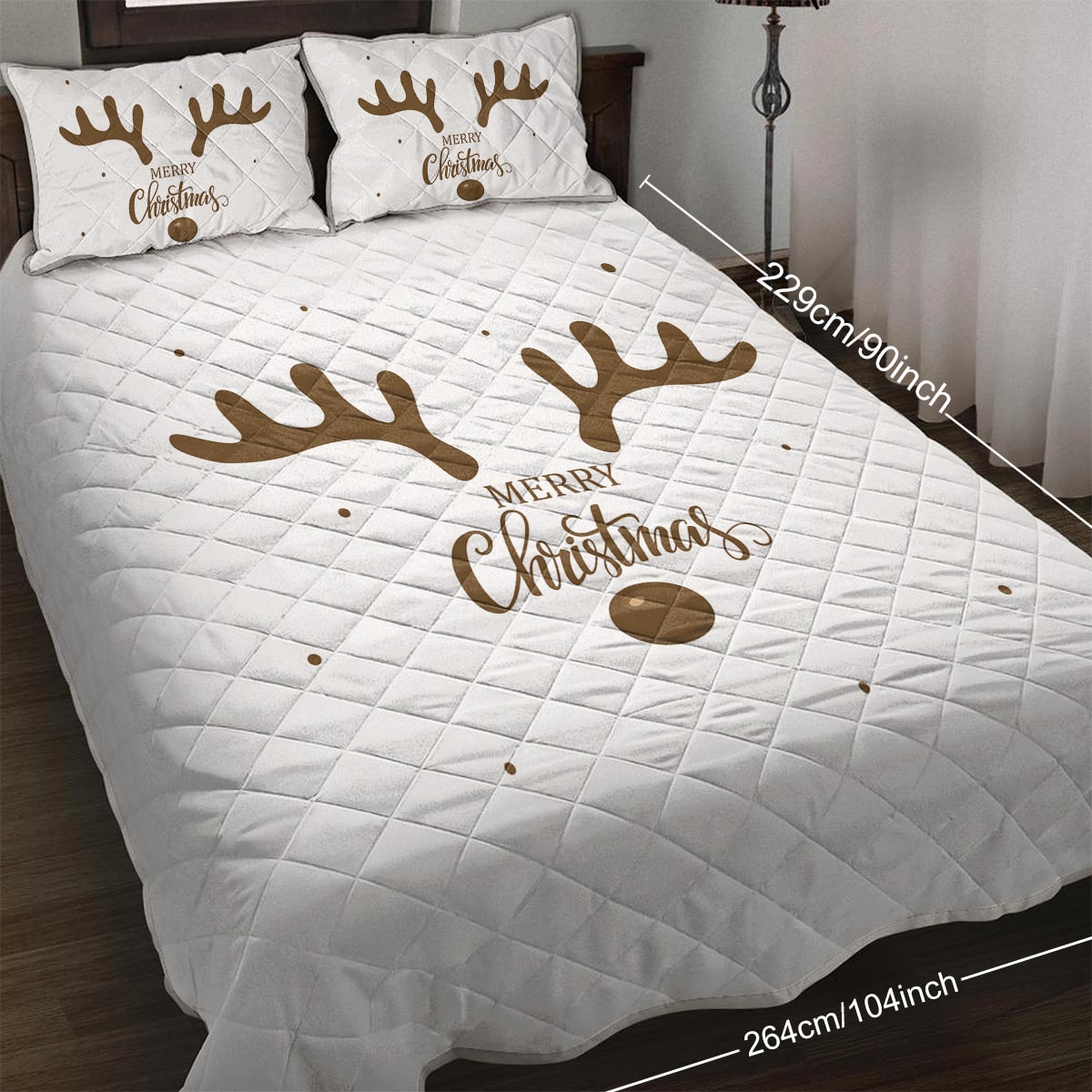 Christmas Bedding Set with Reindeer Quilt and 2 Pillow Shams Microfiber Diamond Quilted - Image 7