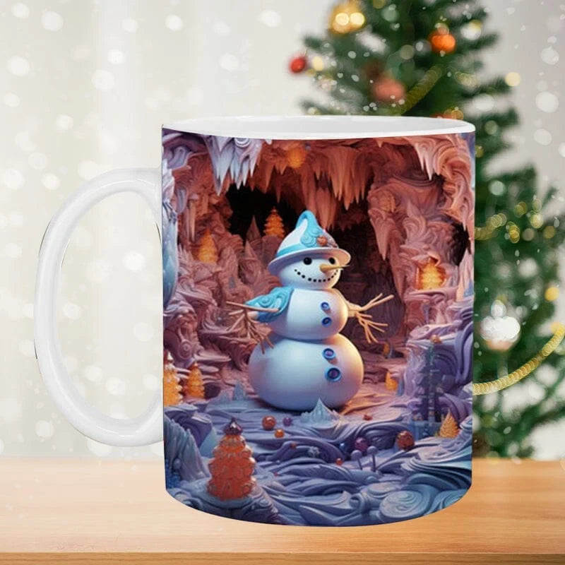 Christmas Coffee Mug with 3D Illusion Snowman Design Ceramic White 8 Oz - Image 1