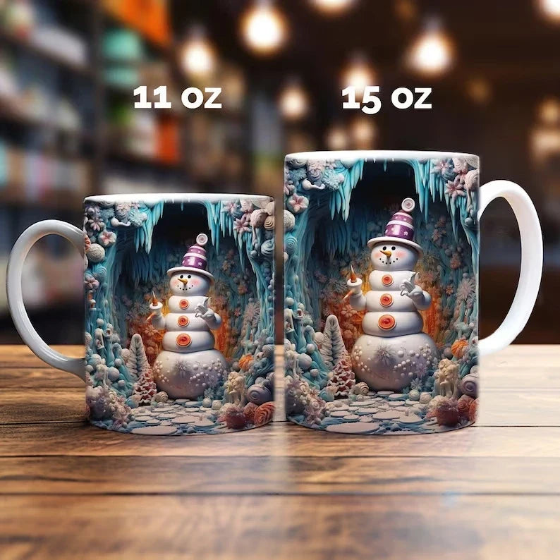 Christmas Coffee Mug with 3D Illusion Snowman Design Ceramic White 8 Oz - Image 10