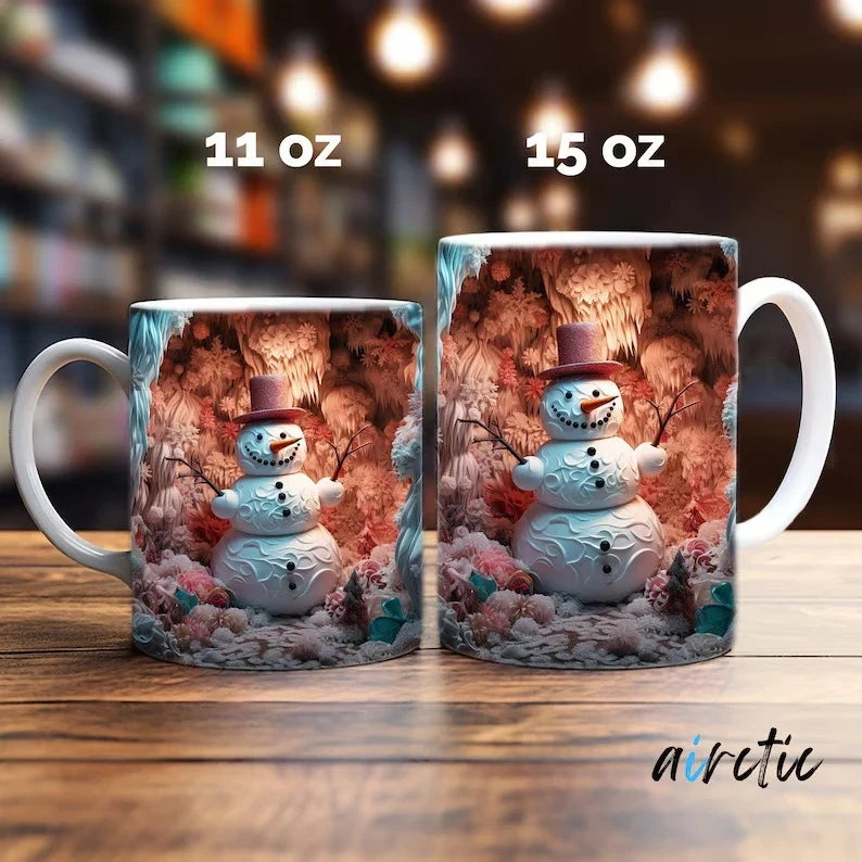 Christmas Coffee Mug with 3D Illusion Snowman Design Ceramic White 8 Oz - Image 12