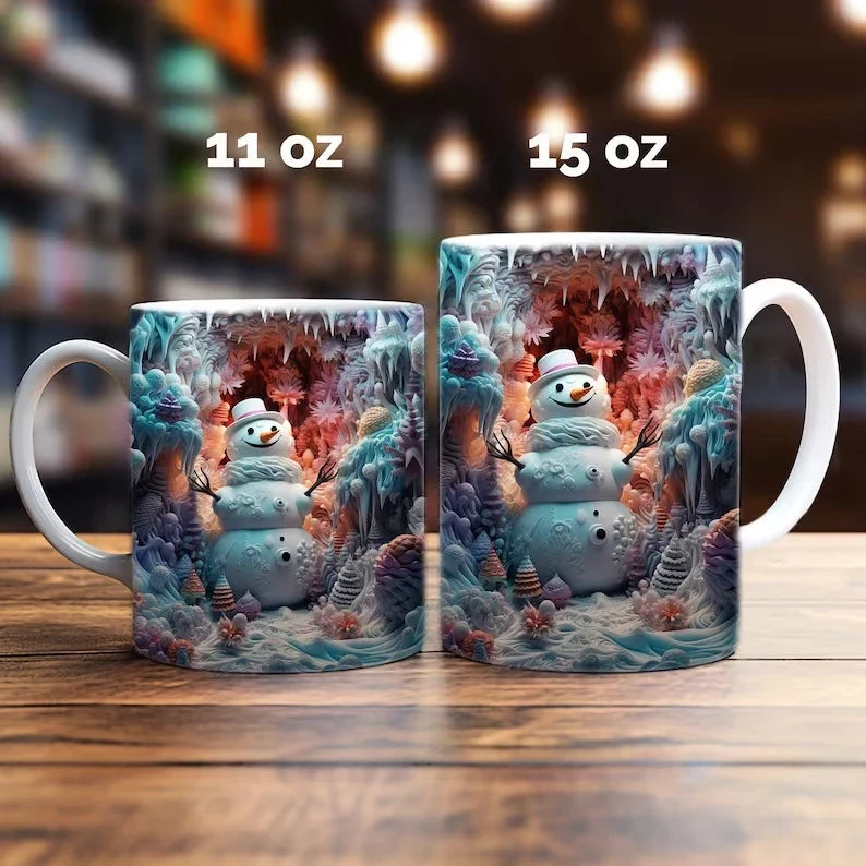 Christmas Coffee Mug with 3D Illusion Snowman Design Ceramic White 8 Oz - Image 13