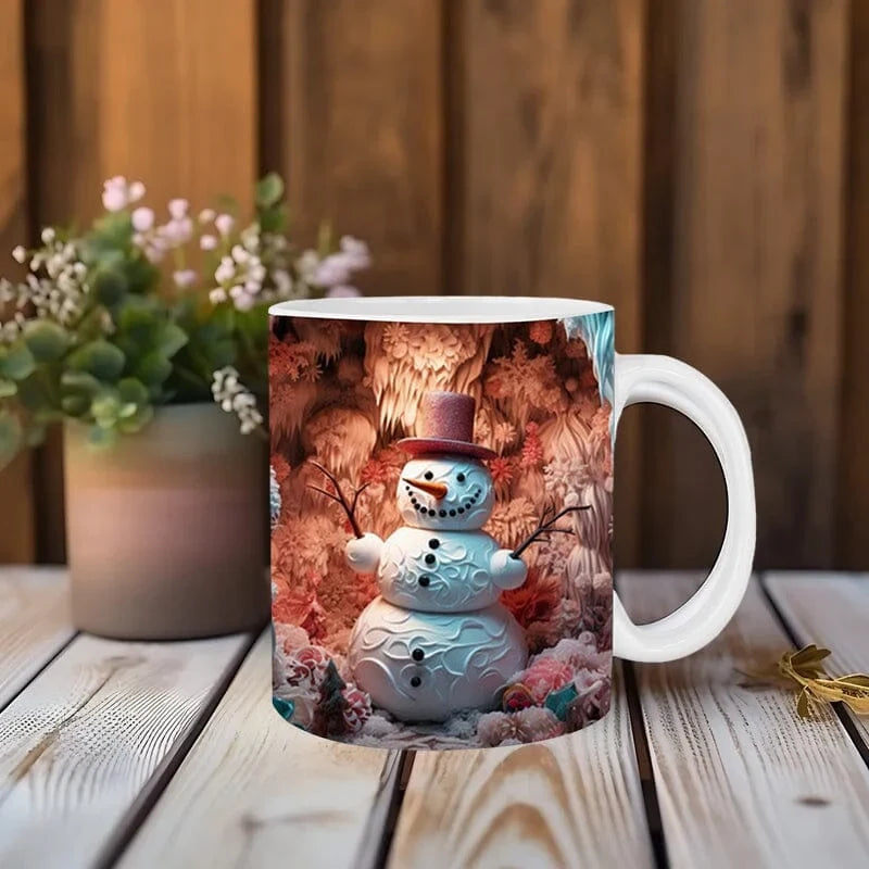 Christmas Coffee Mug with 3D Illusion Snowman Design Ceramic White 8 Oz - Image 2