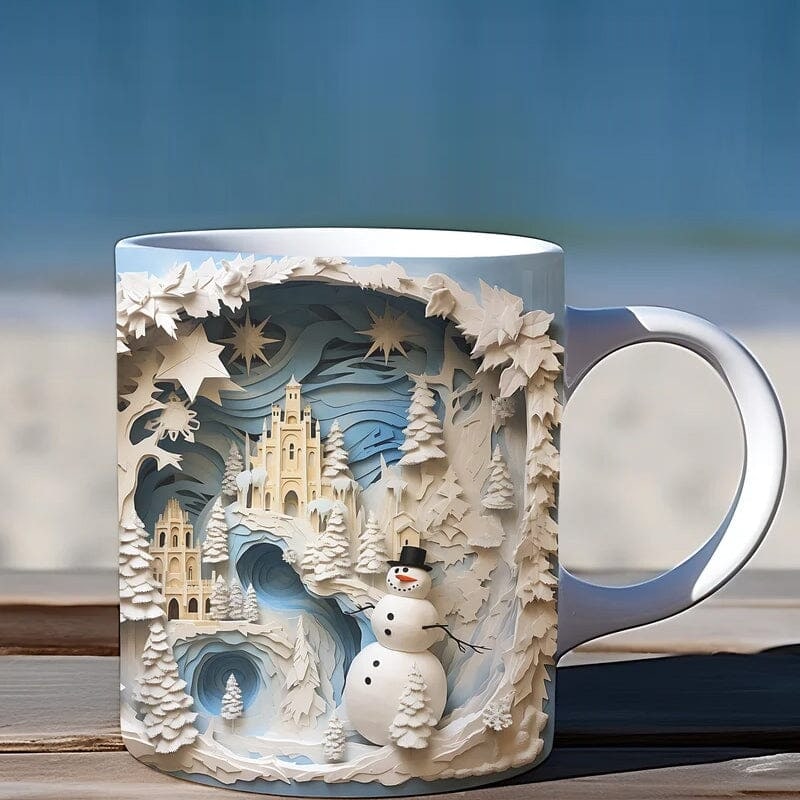 Christmas Coffee Mug with 3D Illusion Snowman Design Ceramic White 8 Oz - Image 3