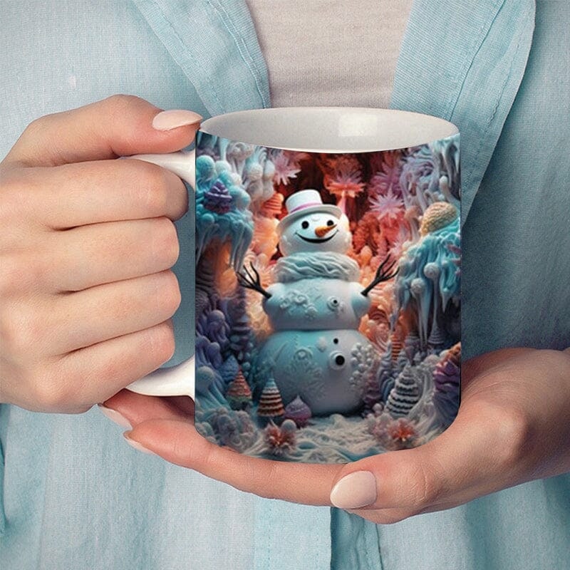 Christmas Coffee Mug with 3D Illusion Snowman Design Ceramic White 8 Oz - Image 4