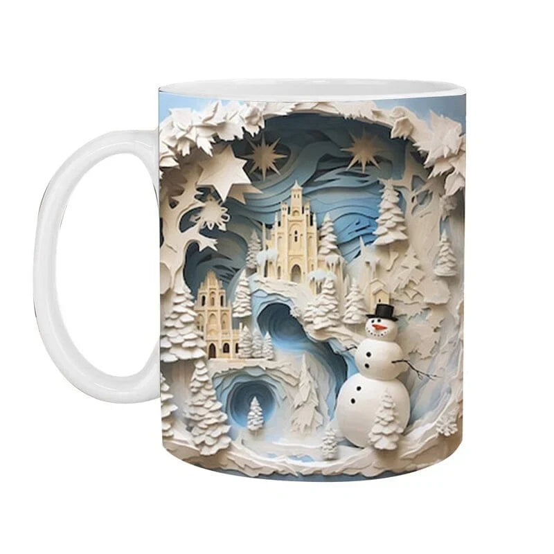 Christmas Coffee Mug with 3D Illusion Snowman Design Ceramic White 8 Oz - Image 5