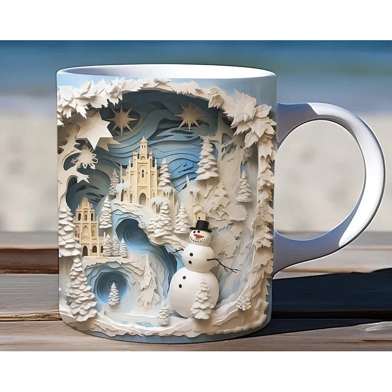 Christmas Coffee Mug with 3D Illusion Snowman Design Ceramic White 8 Oz - Image 7