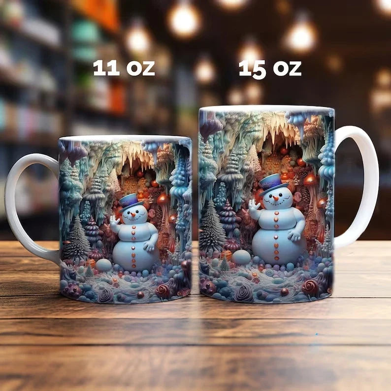 Christmas Coffee Mug with 3D Illusion Snowman Design Ceramic White 8 Oz - Image 8