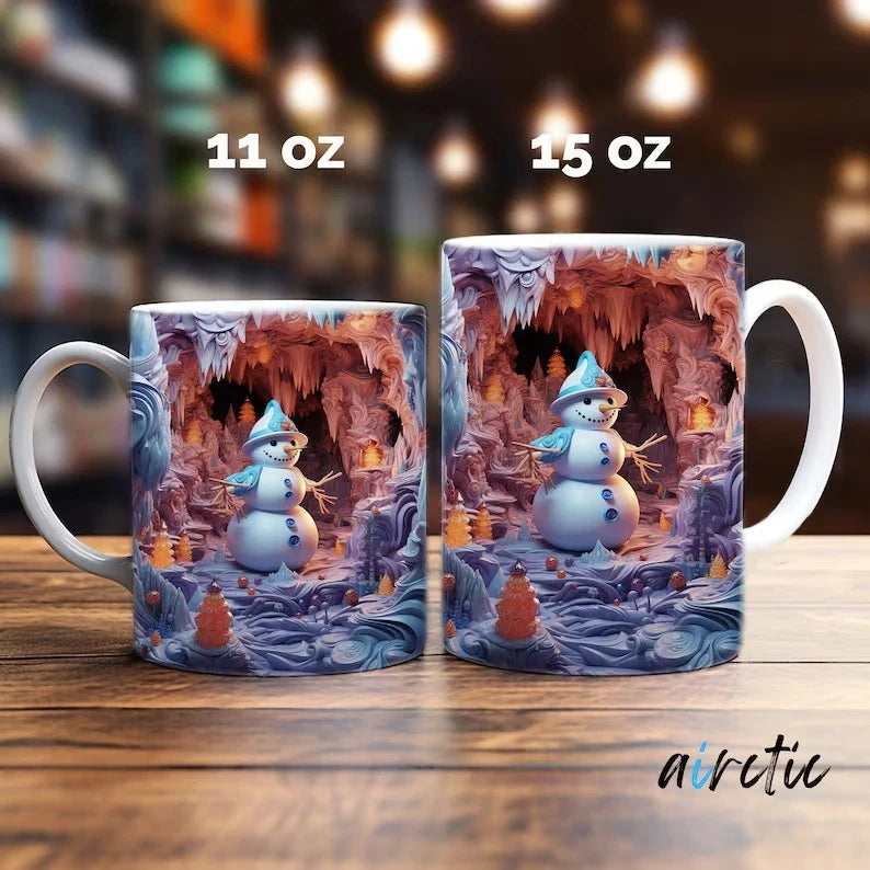 Christmas Coffee Mug with 3D Illusion Snowman Design Ceramic White 8 Oz - Image 9