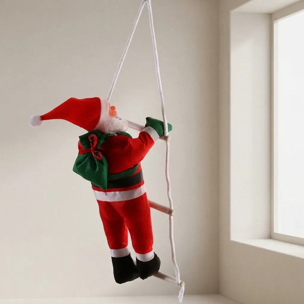 Christmas Decoration Climbing Santa with Rope Ladder and Fabric Suit for Indoor Holiday Decor - Image 1