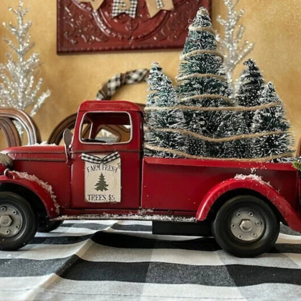 Christmas Decoration Red Truck with Bottle Brush Trees and LED Lights - Image 5