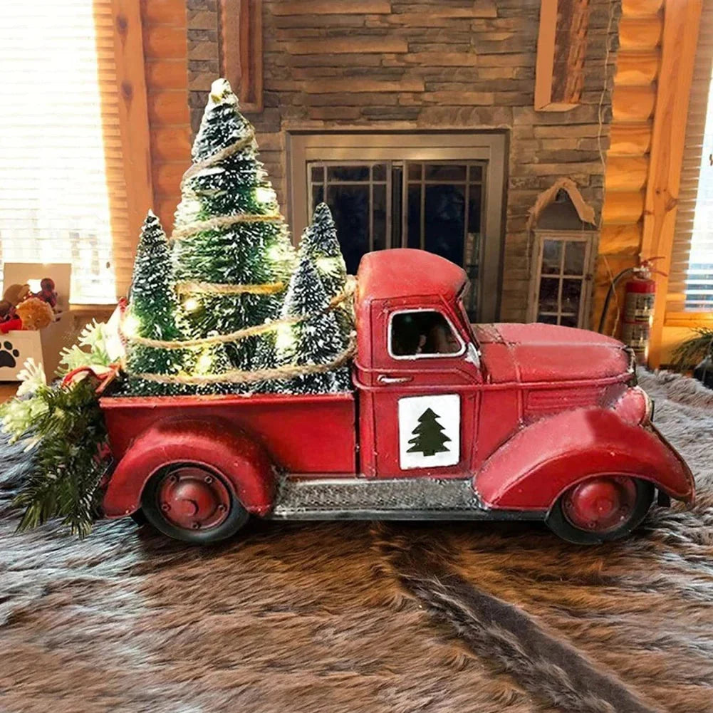 Christmas Decoration Red Truck with Bottle Brush Trees and LED Lights - Image 7