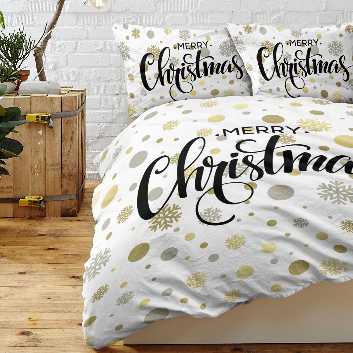 Christmas Duvet Cover Set with Pillowcases White Microfiber Bedding - Image 5