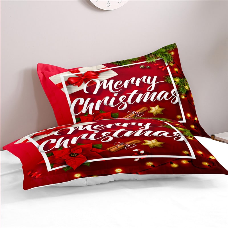 Christmas Duvet Cover Set with Poinsettia and String Lights Print Three-Piece Holiday Bedding - Image 5