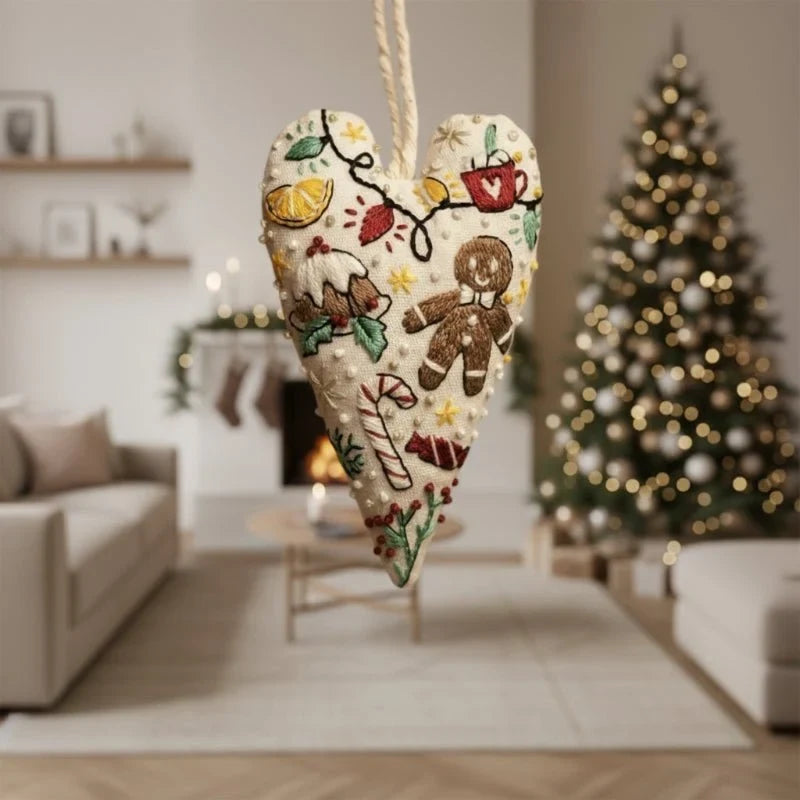 Christmas Embroidery Kit for Beginners with Heart-Shaped Ornament Fabric - Image 2